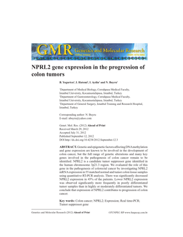 NPRL2 Gene Expression in the Progression of Colon Tumors