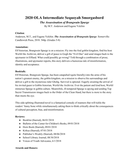 2020 OLA Intermediate Sequoyah Smorgasbord the Assassination of Brangwain Spurge by M.T