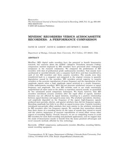 Minidisc Recorders Versus Audiocassette Recorders: a Performance Comparison