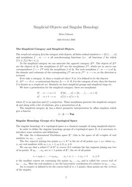 Simplicial Objects and Singular Homology