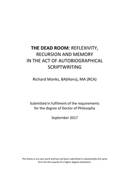 The Dead Room: Reflexivity, Recursion and Memory in the Act of Autobiographical Scriptwriting