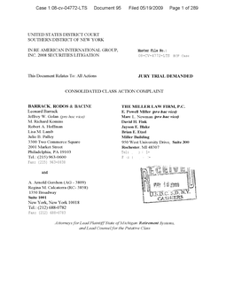 In Re American International Group, Inc. 2008 Securities Litigation 08-CV-4772-Consolidated Class Action Complaint