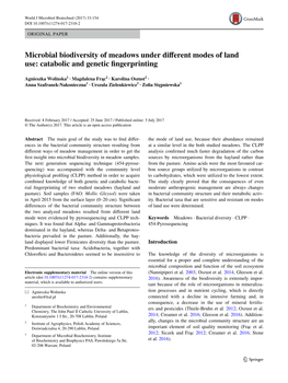 Microbial Biodiversity of Meadows Under Different Modes of Land Use: Catabolic and Genetic Fingerprinting