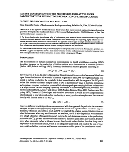 Recent Developments in the Procedures Used at the Sscer Laboratory for the Routine Preparation of Lithium Carbide