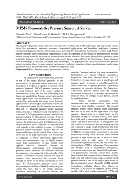 MEMS Piezoresistive Pressure Sensor: a Survey