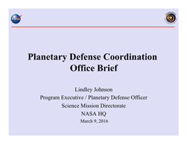 Planetary Defense Coordination Office Brief