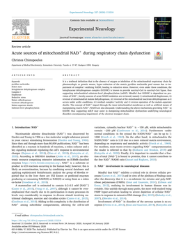 Acute Sources of Mitochondrial NAD+ During Respiratory Chain Dysfunction T Christos Chinopoulos