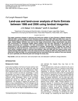 Land-Use and Land-Cover Analysis of Ilorin Emirate Between 1986 and 2006 Using Landsat Imageries