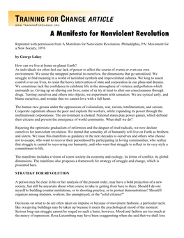 TRAINING for CHANGE ARTICLE a Manifesto for Nonviolent Revolution