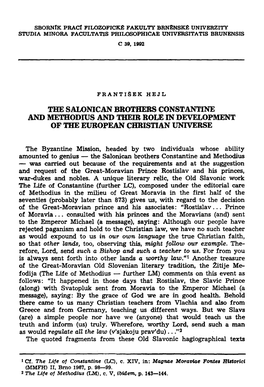 The Salonican Brothers Constantine and Methodius and Their Role in Development of the European Christian Universe