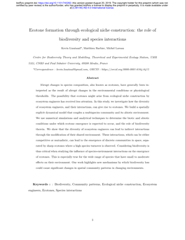 Ecotone Formation Through Ecological Niche Construction: the Role Of