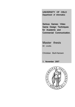 Master Thesis 60 Credits