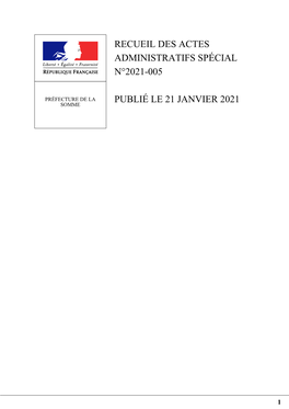 Recueil Des Actes Administratifs Spécial N°2021-005 Publié Le 21 Janvier