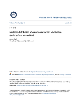 Northern Distribution of Ambrysus Mormon Montandon (Heteroptera: Naucoridae)