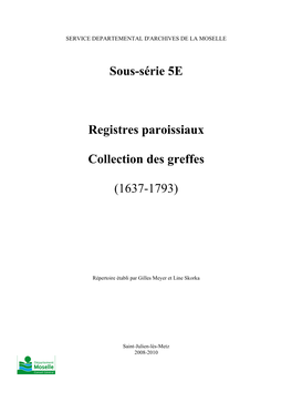 Sous-Série 5E Registres Paroissiaux Collection Des Greffes