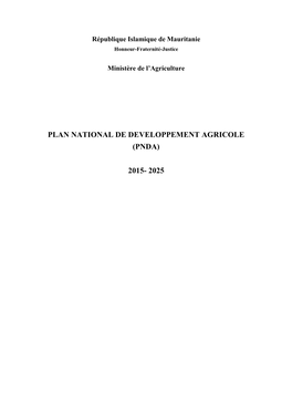 Plan National De Developpement Agricole (Pnda)