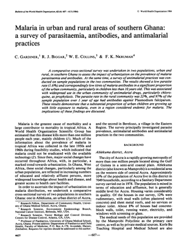 Malaria in Urban and Rural Areas of Southern Ghana: a Survey of Parasitaemia, Antibodies, and Antimalarial Practices