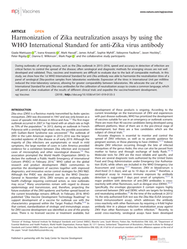 Harmonization of Zika Neutralization Assays by Using the WHO International Standard for Anti-Zika Virus Antibody