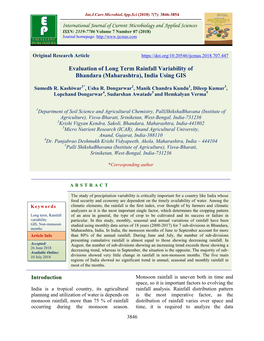 Evaluation of Long Term Rainfall Variability of Bhandara (Maharashtra), India Using GIS