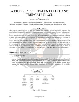 A Difference Between Delete and Truncate in Sql