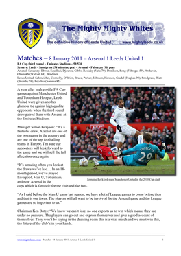 Matches –8 January 2011 – Arsenal 1 Leeds United 1
