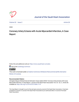 Coronary Artery Ectasia with Acute Myocardial Infarction, a Case Report