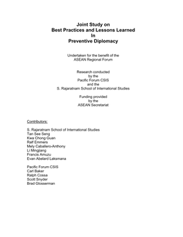 Joint Study on Best Practices and Lessons Learned in Preventive Diplomacy