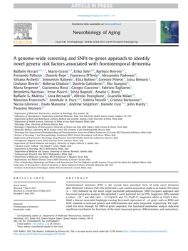 A Genome-Wide Screening and Snps-To-Genes Approach to Identify Novel Genetic Risk Factors Associated with Frontotemporal Dementia