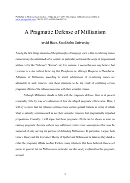 A Pragmatic Defense of Millianism