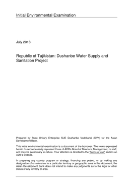 Initial Environmental Examination Republic of Tajikistan: Dushanbe