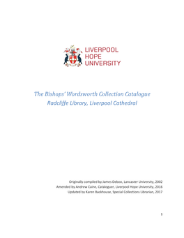 The Bishops' Wordsworth Collection Catalogue Radcliffe Library