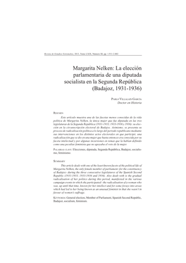 Margarita Nelken: La Elección Parlamentaria De Una Diputada Socialista En La Segunda República (Badajoz, 1931-1936)