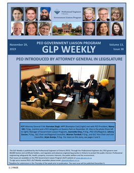 GLP WEEKLY Issue 38 PEO INTRODUCED by ATTORNEY GENERAL in LEGISLATURE