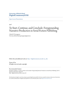 Foregrounding Narrative Production in Serial Fiction Publishing Gabriel E