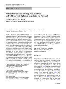 National Inventories of Crop Wild Relatives and Wild Harvested Plants: Case-Study for Portugal