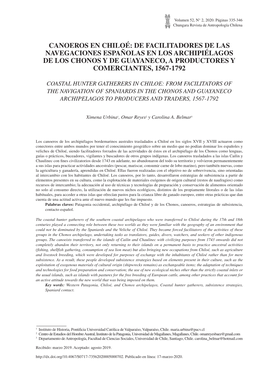 Canoeros En Chiloé: De Facilitadores De Las Navegaciones Españolas En Los Archipiélagos De Los Chonos Y De Guayaneco, a Productores Y Comerciantes, 1567-1792