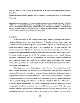 Reading Race in Dime Novels; Or, Pedagogies of Nineteenth-Century American Popular Literature Melissa Adams-Campbell, Northern I