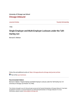 Single Employer and Multi-Employer Lockouts Under the Taft-Hartley Act,