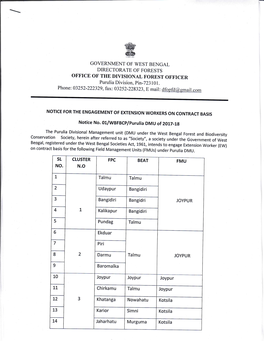 OFFICE of the DIVISIONAL FOREST OFFICER Purulia Division, Pin-7 23 I 01