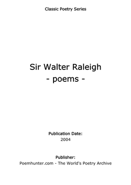 Sir Walter Raleigh - Poems