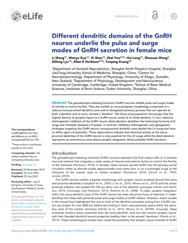 Different Dendritic Domains of the Gnrh Neuron Underlie the Pulse and Surge Modes of Gnrh Secretion in Female Mice