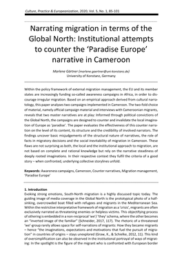 Narrating Migration in Terms of the Global North: Institutional Attempts to Counter the ‘Paradise Europe’ Narrative in Cameroon
