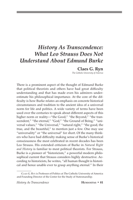 History As Transcendence: What Leo Strauss Does Not Understand About Edmund Burke Claes G