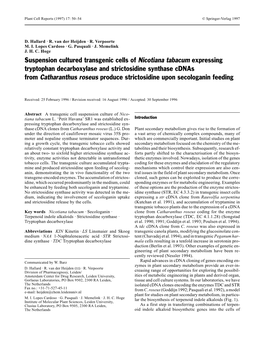 Suspension Cultured Transgenic Cells of Nicotiana Tabacum Expressing