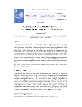 Consciousness and Anesthesia: Towards a New Integrated Paradigm