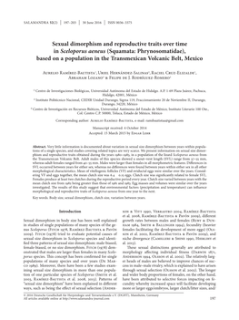 Sexual Dimorphism and Reproductive Traits Over Time in Sceloporus Aeneus (Squamata: Phrynosomatidae), Based on a Population in the Transmexican Volcanic Belt, Mexico