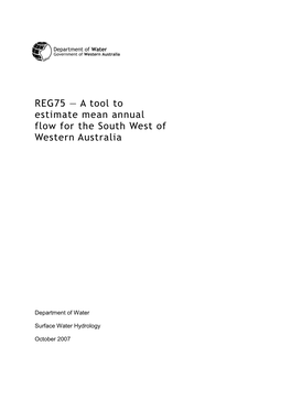 REG75 — a Tool to Estimate Mean Annual Flow for the South West of Western Australia