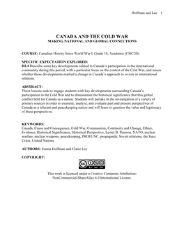 Canada and the Cold War Making National and Global Connections