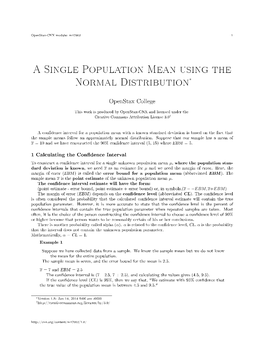 A Single Population Mean Using the Normal Distribution∗