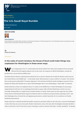 The U.S.-Saudi Royal Rumble | the Washington Institute